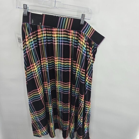 Torrid Black Rainbow Plaid Decorative Buttons Pockets Pull On Midi Skirt 2/2x - Picture 2 of 8